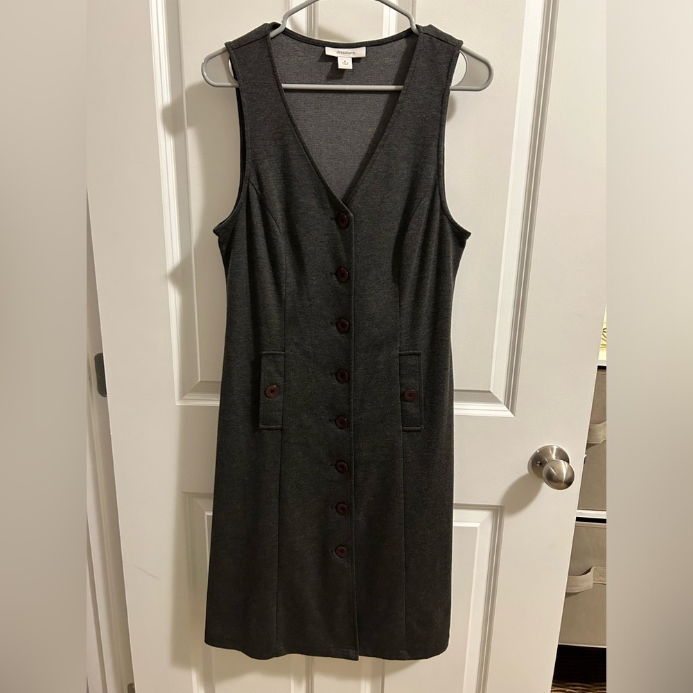 Dressbarn Grey Button up sleeveless dress size 8